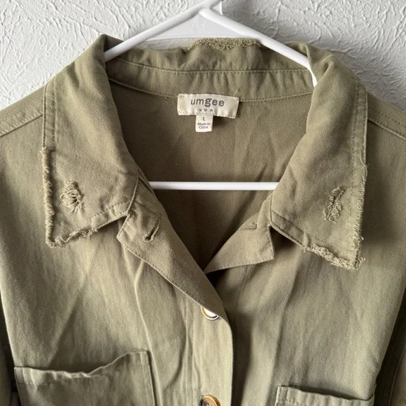 UMGEE USA Green Belted Long Sleeve Jumpsuit COVERALLS Pantsuit Womens L - Picture 5 of 7